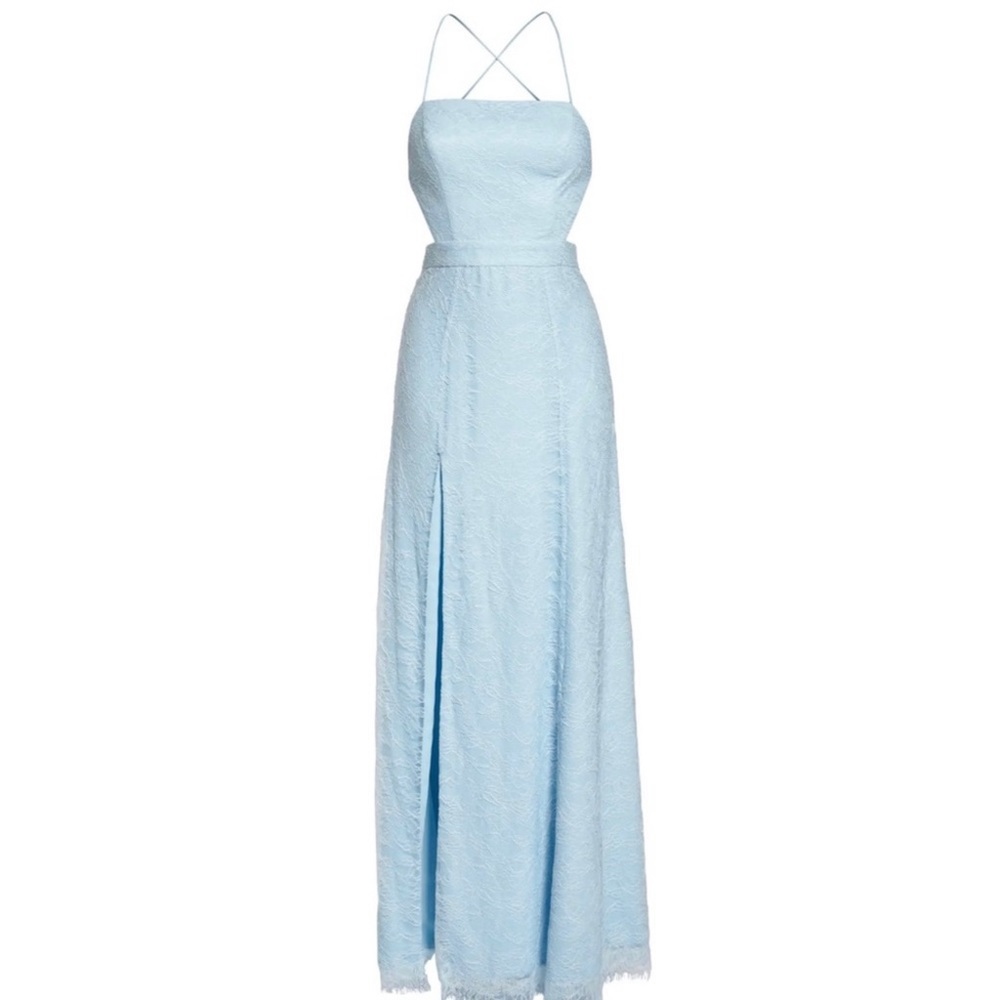 NEW FAME AND PARTNERS BLUE BACKLESS LACE GOWN - Picture 10 of 10